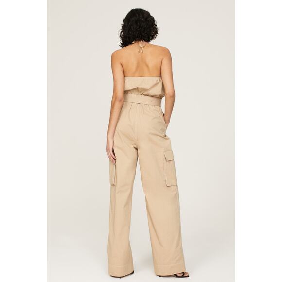 HALSTON Bari Jumpsuit Tan Cargo Pockets Size 8 - Picture 3 of 14